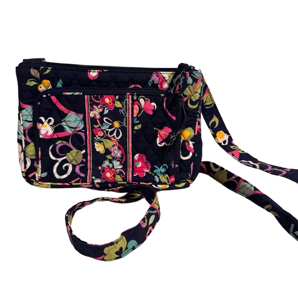 Vera Bradley Little Hipster Crossbody Bag in Navy Floral Retired Pattern Ribbons - Picture 5 of 15